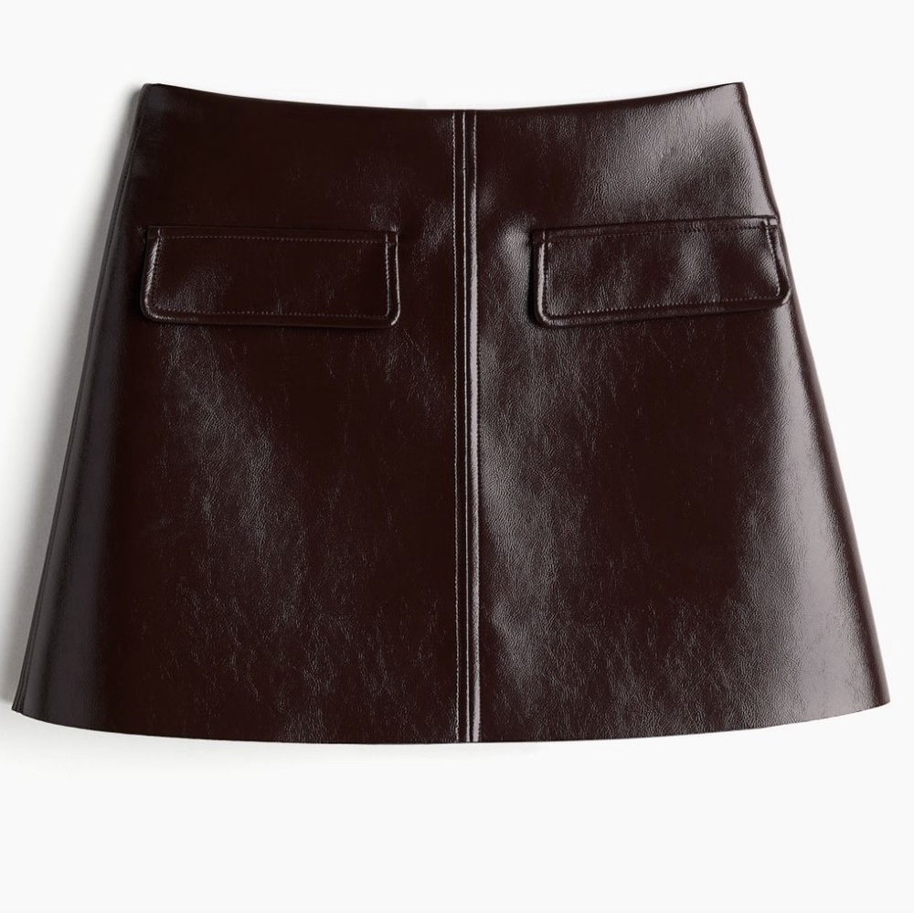 H&M Coated Burgundy Mini A-Line Skirt New with Tags
